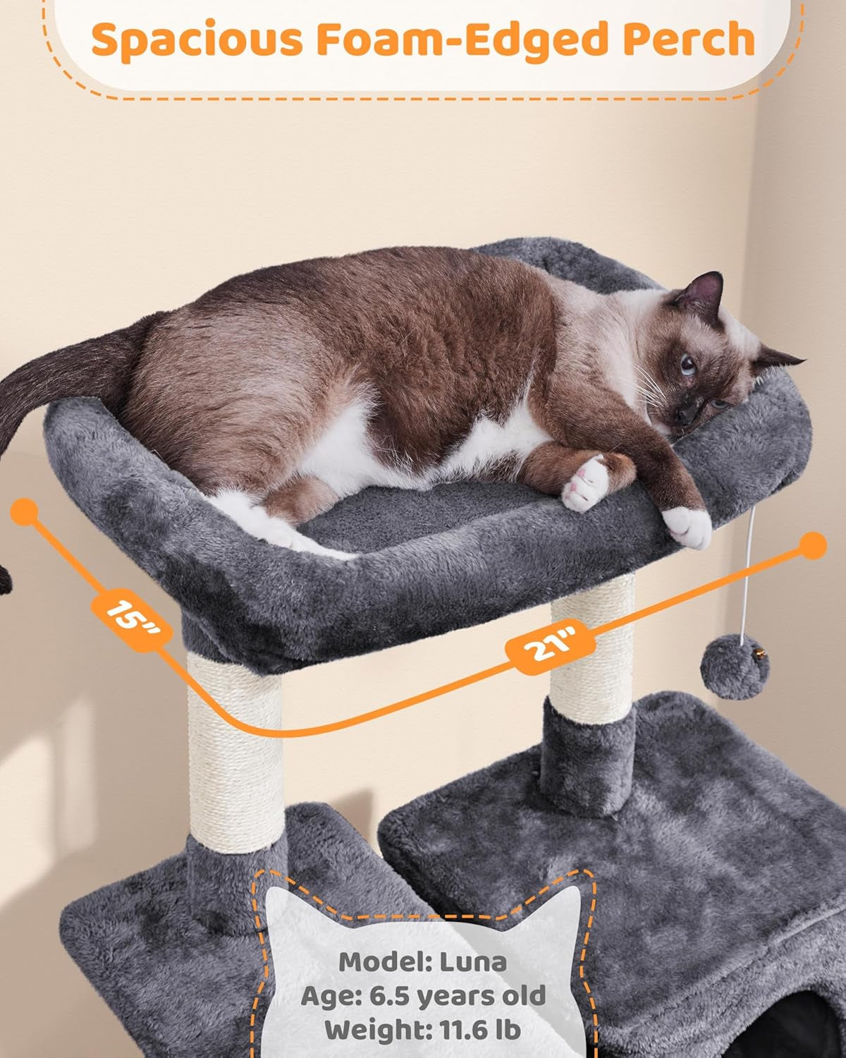 Yaheetech 63In Large Cat Tree for Heavy Cats up to 22Lbs, Anti-Wobble Tower with Condo & Hammock, Space-Saving for Indoor Multi-Pet Households, Stops Furniture Scratching